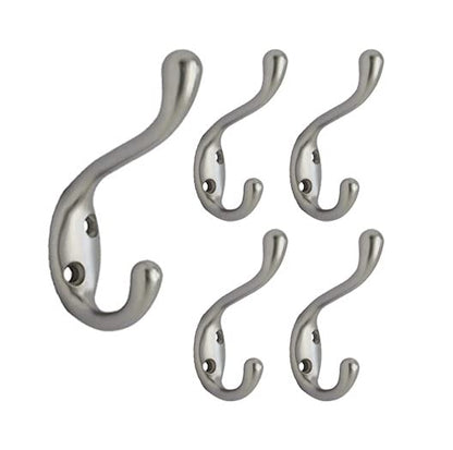 Premium Quality Heavy Duty Coat and Hat Hook Hanger, 3-3/8", Zinc Die Cast, Satin Nickel, 5 Pack, Made in Taiwan - size: 5 Pack (Satin Nickel)