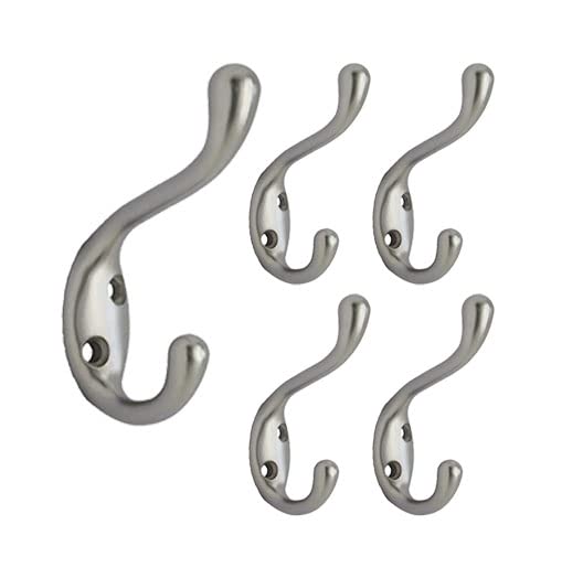 Premium Quality Heavy Duty Coat and Hat Hook Hanger, 3-3/8", Zinc Die Cast, Satin Nickel, 5 Pack, Made in Taiwan - size: 5 Pack (Satin Nickel)