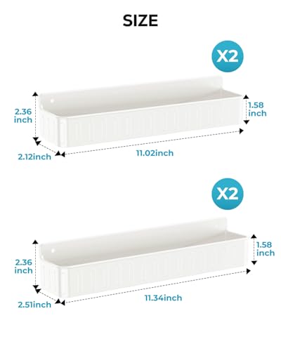 Nieifi Spice Rack Wall Mount, 4 Pack White, 2" Depth, Screw/Adhesive | Wall-Mounted with Removable Hooks Saves Counter Space, Fits 2" Deep Jars, Ideal for Kitchen Cabinets, Pantry Doors, and RVs - color: White