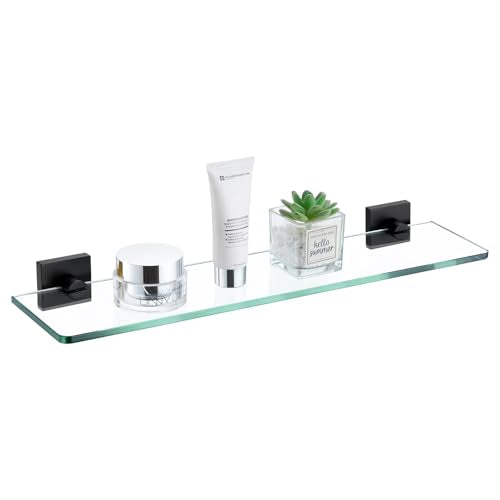 KOKOSIRI Bathroom Shelves Wall Mounted Tempered Glass Floating Shelf 20-Inch Kitchen Hanging Rack Shower Storage, Matte Black Stainless Steel B1107BK-L20 - color: Matte Black, size: 20-Inch