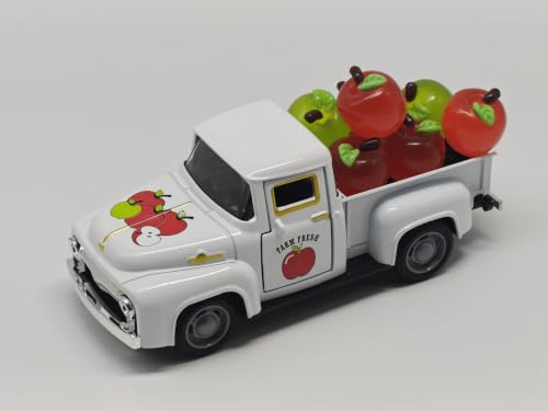 Easter Truck Decorations Set - Vintage Farmhouse Metal Truck with 3 Easter Eggs and 3 Resin Bunny Figurines, Spring Farm Pickup Decor for Table Tiered Tray Home Kitchen Office Gifts (Apple-White) - color: Apple-white