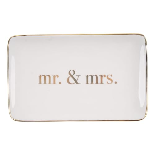 Gold Mr. & Mrs. Ceramic Trinket Tray - 10" x 7" Hand Painted Jewelry Organizer, Ideal for Wedding Gifts or Everyday Use, Modern Design for Contemporary Couples - style: Gold Mr. & Mrs.