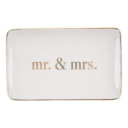 Gold Mr. & Mrs. Ceramic Trinket Tray - 10" x 7" Hand Painted Jewelry Organizer, Ideal for Wedding Gifts or Everyday Use, Modern Design for Contemporary Couples - style: Gold Mr. & Mrs.