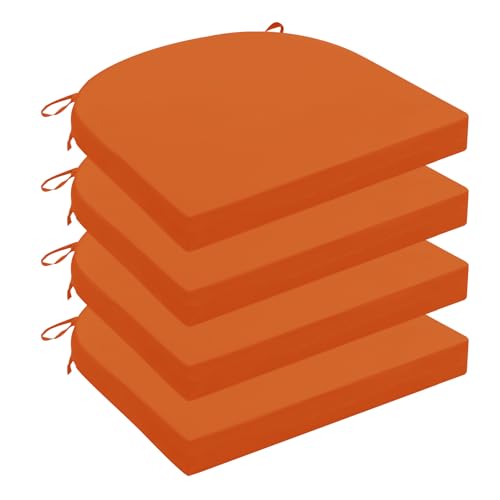 Wellsin Outdoor Chair Cushions for Patio Furniture, 3-Year Color Fastness Patio Chair Cushions Set of 4, Water Resistant Round Corner Outdoor Seat Cushions 17"X16"X2", Orange - color: Solid Color/ Orange, size: 17"x16"x2"(Pack of 4)