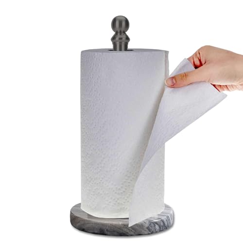 Black Paper Towel Holder Countertop with Heavy Marble Base, Standing Paper Towel Roll Holder for Kitchen Bathroom, with Weighted Base for One-Handed Operation - color: Black