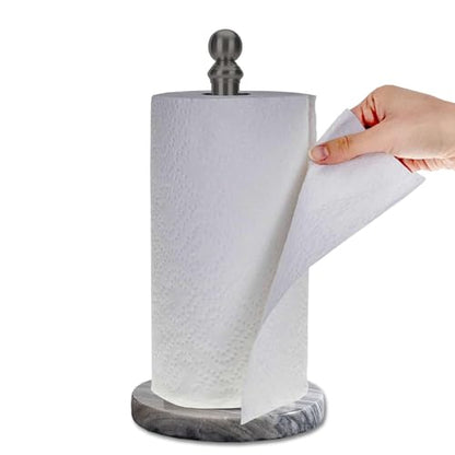 Black Paper Towel Holder Countertop with Heavy Marble Base, Standing Paper Towel Roll Holder for Kitchen Bathroom, with Weighted Base for One-Handed Operation - color: Black