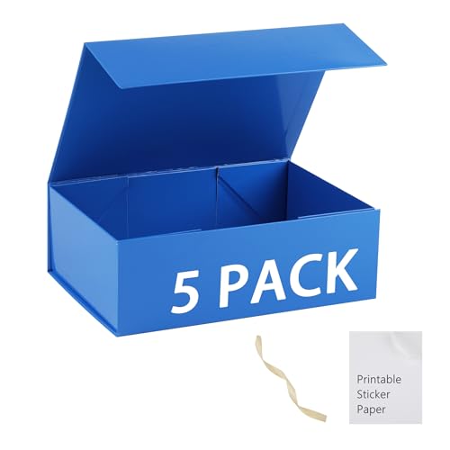 Blue Gift Box,10x7.3x3.5 Gift Boxes With Lids For Presents Includes Ribbon And Diy Printable Sticker Paper,Bridesmaid Proposal Box,Magnetic Gift Box For Birthday,Wedding,Graduation - color: 10x7.3x3.5inch-Blue-Pack 5