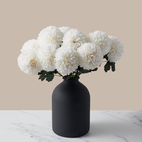 RyddeligHome Large Faux Kiku Flower White - 10 Stems for Home Decor | Bulk Silk Flowers For Decorations Indoor, Realistic Artificial White Flowers, Flores Artificiales Para Centro De Mesa - color: White Large