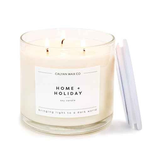 Home & Holiday 3 Wick Scented Candle - 43 Hour Burn | Made in the USA Luxury Clean Soy Wax Candles - Long Lasting Large Glass Jar Candle for Home - 3 Wicks - 14.9oz - color: Home + Holiday