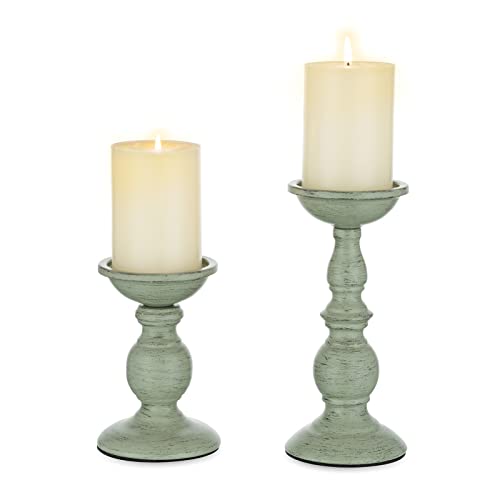 Sziqiqi Retro Iron Candle Holder Vintage Pillar Candles Holders for Table Centerpiece Wedding Birthday Candlelight Dinner Decorative Light Home Décor 2pcs - color: Sage, size: 2pcs/set