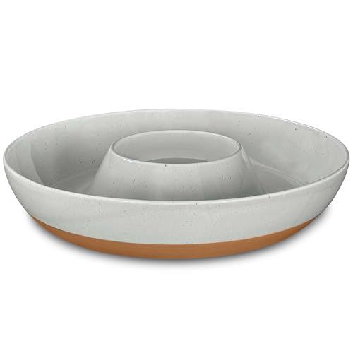 Mora Ceramic Chips and Dip Serving Tray: Large Divided Party Bowl Set for Chips & Salsa, Veggies & Dip, Fruit, Snacks, Entertaining, Hosting, etc. Minimalist Design for the Modern Hostess - Earl Grey - color: Earl Grey