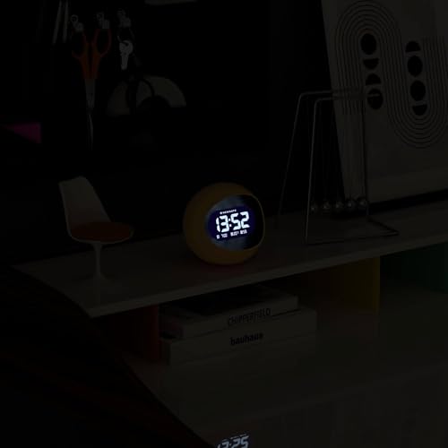 NEWGATE® Centre of the Earth Alarm Clock | Round Retro Digital LCD Clock | Yellow | Ideal for Bedside, Desk or Shelf | Retro Bedroom & Office Accessory - color: Citrus Yellow