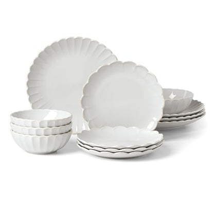 Lenox French Perle Scallop White Dinnerware Set with Accent Plates | dishwasher safe, microwave safe | plates and bowls sets for kitchen and dining | 11 inch plate, dish set - style: 12-Piece Dinnerware Set
