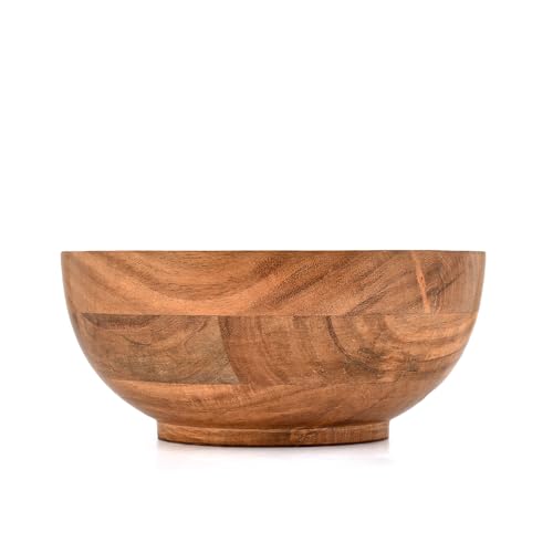 Decorative Bowl Acacia Wood Bowl – Round Curved Shaped Centerpiece Bowl for Table, Wedding, Home, Party Décor (10" X 10" X 4")