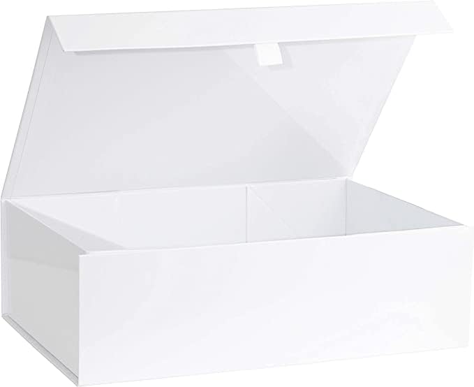 Purple Q Crafts White Hard Gift Box With Magnetic Closure Lid 14" x 9" x 4" Rectangle Favor Boxes With White Glossy Finish (1 Box) - size: 1 Count (Pack of 1)