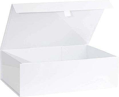 Purple Q Crafts White Hard Gift Box With Magnetic Closure Lid 14" x 9" x 4" Rectangle Favor Boxes With White Glossy Finish (1 Box) - size: 1 Count (Pack of 1)