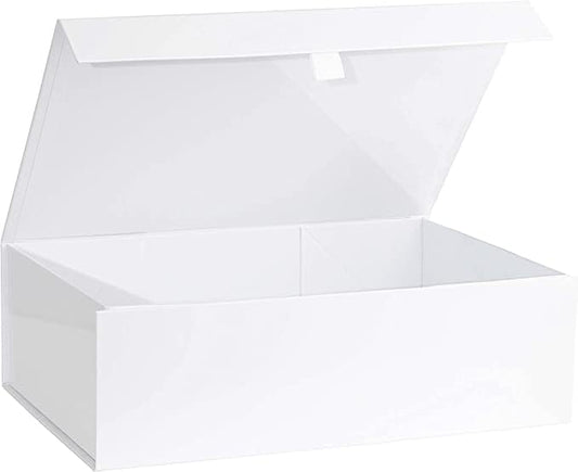 Purple Q Crafts White Hard Gift Box With Magnetic Closure Lid 14" x 9" x 4" Rectangle Favor Boxes With White Glossy Finish (2 Boxes) - size: 1 Count (Pack of 2)