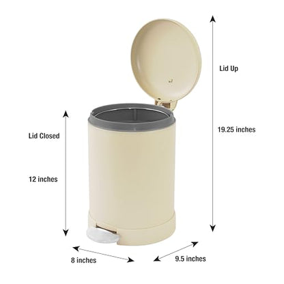 Glad Small Trash Can, 1.2 Gallon | Round Stainless Steel Garbage Bin with Soft Close Lid & Step Foot Pedal | Metal Waste Basket with Removable Inner Bucket, Almond - color: Almond