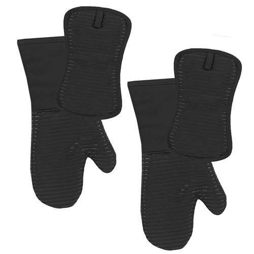 All-Clad Premium Silicone Oven Mitt and Pot Holder Set for Kitchen and Barbeque, Black - color: Black, size: Multi-Set