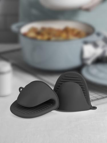 2 PCS Mini Silicone Oven Gloves Heat Resistant Cooking Pinch Mitts Potholder for Kitchen Cooking & Baking (Black) - color: Black