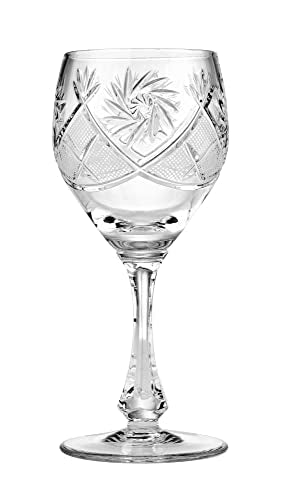 Neman Set of 2 Hand Made Vintage Crystal Classic Wine Goblets on a Stem 7.75" H, Old-Fashioned Glassware - size: Wine Glass 10.0oz