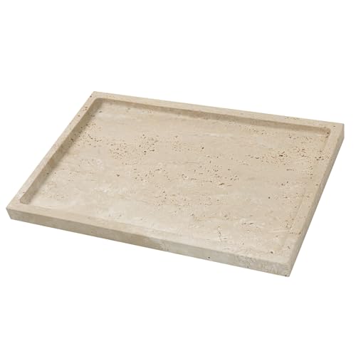 Marble Vanity Tray, 12 Inch Rectangular Travertine Tray for Bathroom Countertop Dresser, Large Marble Tray for Kitchen, Marble Decor for Trinket Perfume Jewelry Candle - color: Travertine, size: 11.8" x 7.8" x 0.7"