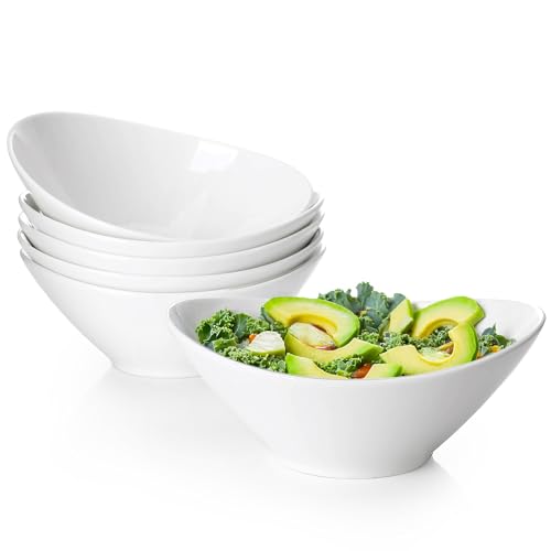Teocera 7 Inch Salad Bowls Set of 6, 18 oz Large Soup Bowls– Microwave & Dishwasher Safe, for Pasta, Snacks, White - color: White, size: 18 Ounce