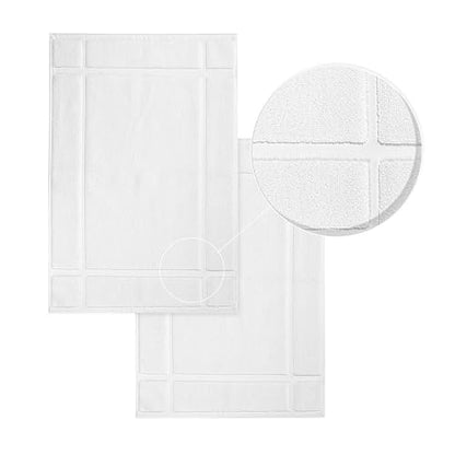 100% Cotton Bath Mat 24x17 Inches, 1350 GSM Thick Plush, Soft Absorbent, Oeko-Tex Certified, Durable Construction – White - color: White