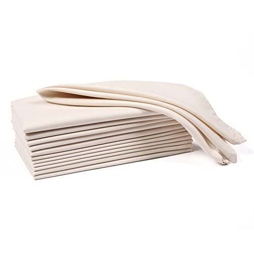 Ramanta Home Set of 12 Polyester Cloth Napkins 18x18 Inches, Beige | Polyester Napkins with Hemmed Edges, Washable Reusable Dinner Napkins Ideal for Parties, Weddings, Hotels and Banquets - color: Beige, size: 18" x 18" (Set of 12)