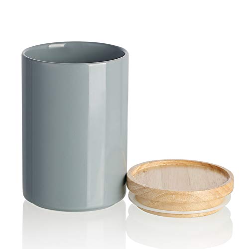 Sweejar Kitchen Canisters Ceramic Food Storage Jar, Stackable Containers with Airtight Seal Wooden Lid for Serving Ground Coffee, Tea, Sugar, Salt and More - 28 Fl Oz (Gray) - color: Gray, size: 28 Fl Oz (4.0"x6.1")