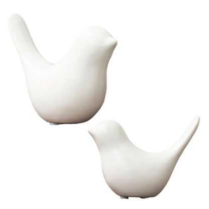 White Bird Figurines, Small Animal Statues, Ceramic Home Decor, Modern Decorative for Office, Bookshelf, Bedroom, Living Room, 2 Pieces