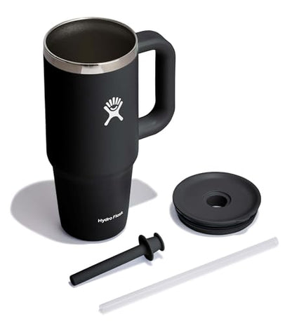 Hydro Flask Travel Tumbler with Handle, Lid and Straw - Insulated Stainless Steel in 24 Oz Black - color: Black, size: 24 Ounces