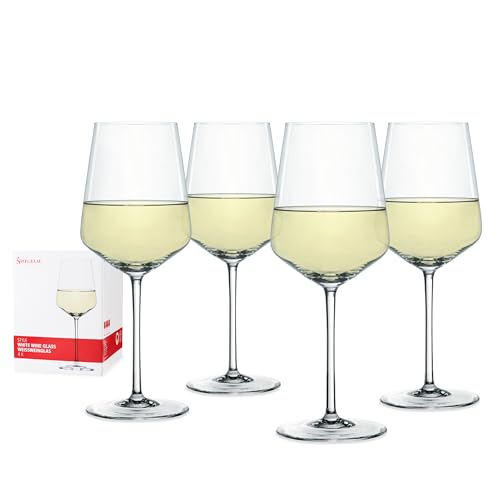 Spiegelau Style Crystal White Wine Glasses Gift Set, Elegant Stemmed Wine Glasses, Stylish Glassware for Dinner Party, Home Bar, Wedding Gifts, Birthday Gifts, Hosting Essentials, 15.5 oz, Set of 4 - style: White Wine Glasses
