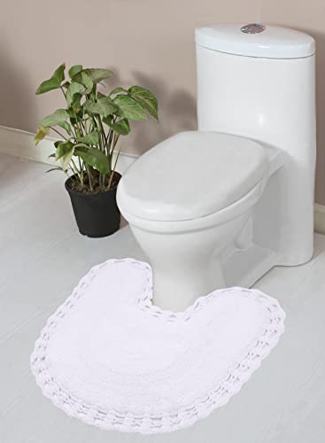 Home Weavers Hampton Crochet Reversible Bathmat 100% Cotton Bathroom Rugs Set, Washable Rug, Extra Soft and Absorbent Bath Rug, Kitchen Mat, Bath Mat Set, Mat Non Slip, 20"x20" Contour, White - color: White, size: 1'8" x 1'8" (Contour)