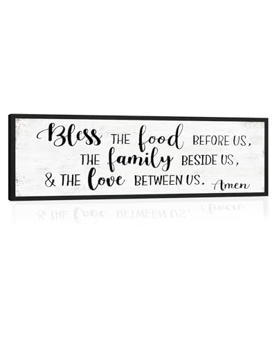 Bless the Food Before Us Wall Decor: Farmhouse Rustic Kitchen Signs Wall Decor Framed Hanging Wall Plaques 12" x 40",Inspirational Quotes The Family Beside Us Signs - color: Bless the Food Before Us, size: 12"x40"