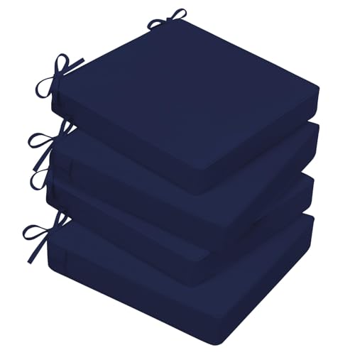 Basic Beyond Outdoor Chair Cushions for Patio Furniture, Waterproof Outdoor Seat Cushions Set of 4 19 x 19, Patio Chair Cushions Set of 4 with Ties and Handle, Navy Blue - color: Navy, size: 19x19x3