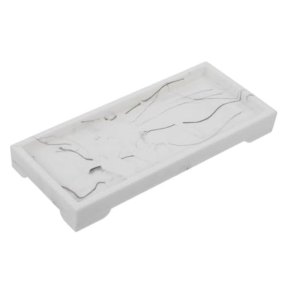 Marble Design Composite Bathroom Storage Tray with Jewelry Holder White Vanity Organizer for Home and Hotel Countertop Cosmetic and Daily Necessities