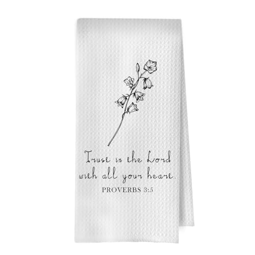 Christian Gifts Kitchen Towel - Bible Verse Decorative Waffle Dish Towels, Christian Housewarming Gifts Hand Towels, Sketch Wildflower Tea Towel, 16x24 Inch - color: Christian -11
