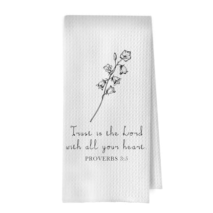 Christian Gifts Kitchen Towel - Bible Verse Decorative Waffle Dish Towels, Christian Housewarming Gifts Hand Towels, Sketch Wildflower Tea Towel, 16x24 Inch - color: Christian -11