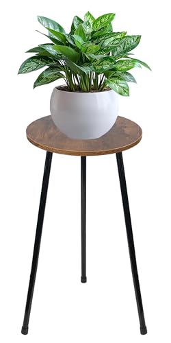 ARTORA Indoor Plant Stand, Mid Century Wood Plant Stool Adjustable Corner Tall Plant Sand Wooden Small Round End Table 18 Inch Plant Holder for Flower Pots Modern Home Decor (Brown) - color: Brown