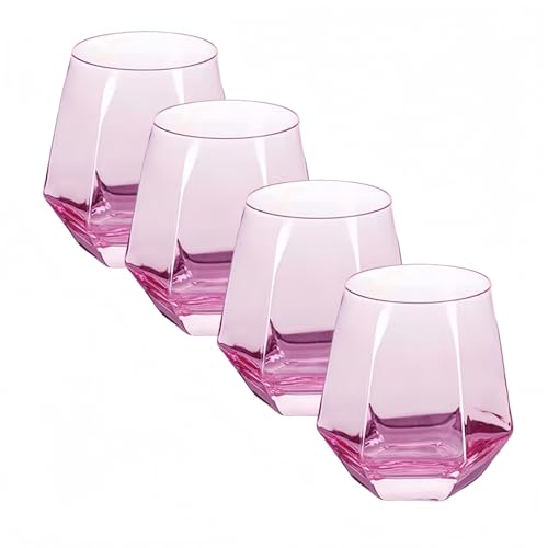 Wine Glasses Set Of 4,Stemless Pink Wine Glasses for Women,Valentines Day Gifts,10Oz Colored Glassware for Red Wine Glass,Cocktails,Whisky,Bourbon,Wine Lovers - color: 4pcs pink