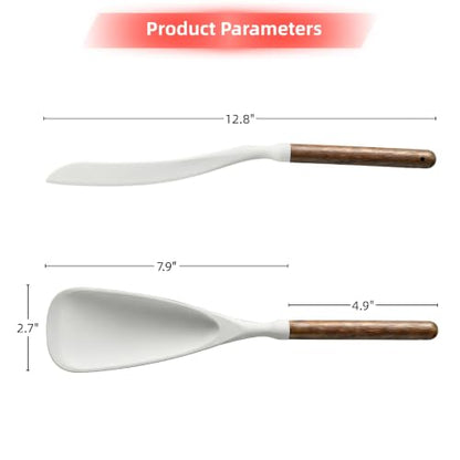 2-Pack Silicone Spoonula with Wooden Handle, BPA-Free Spatula Spoon for Nonstick Cookware, Heat Resistant Cooking Spoon for Mixing, Scraping, Scooping and Serving(White) - color: White