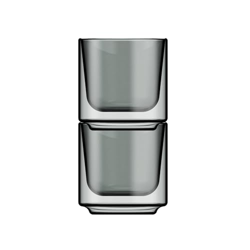 Terra Kaffe Fog Picco Espresso Glasses - 3 oz, Set of 2 | Double-walled borosilicate thermal insulated stackable coffee cups, heat-resistant clear glassware - color: Fog, size: 3 Ounces