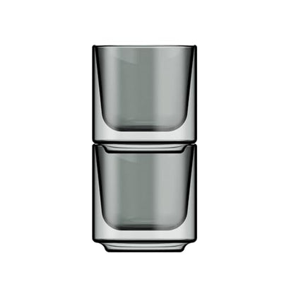 Terra Kaffe Fog Picco Espresso Glasses - 3 oz, Set of 2 | Double-walled borosilicate thermal insulated stackable coffee cups, heat-resistant clear glassware - color: Fog, size: 3 Ounces
