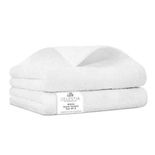 Villa Celestia 100% Cotton Hand Towel Set of 2, (16 x 28 inches) Sustainable, Soft, Highly Absorbent, Quick Drying, Combed Cotton Hand Towels Pack of 2 Ideal for Hotels, Spa, Bathroom, Dorm, White - color: White, size: Hand Towel - Pack of 02