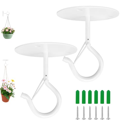 2 Pcs White Ceilling Hooks for Hanging Plants Holder with Safety Buckle,Ceiling Decor Hook Heavy Duty,Metal Plant Hanger Indoor&Outdoor.Hooks for Hanging Plants,Wind Chime,Bird Feeders (White) - color: White, size: 2 Pieces