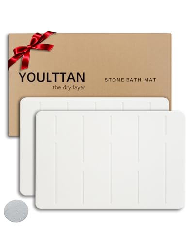 Home Bath Stone Mat 24"x16" (2-Pack) – Quick-Dry, Non-Slip Diatomaceous Earth Mat, Stylish & Absorbent, White Straight - color: White