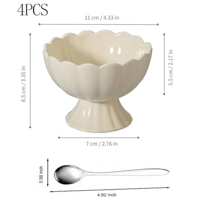 choxila Ceramic Bowl Set of 4 Footed Dessert Bowls with Spoon, Elegant Trifle Bowl with Pedestal for Candy, Salad, Fruit, Tiramisu, Party Serving Punch Bowls - color: Ceramic Bowl Set