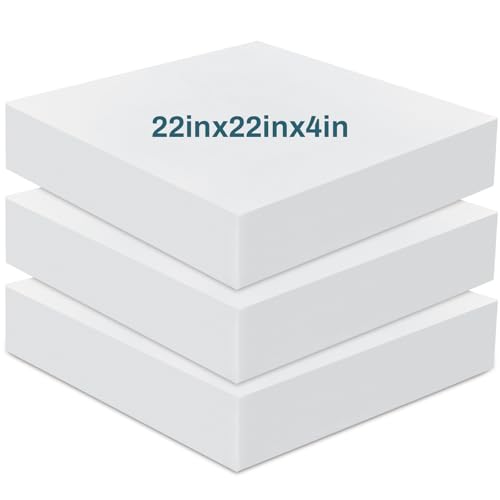 Frienda 3 Pack 4" x 22" x 22" Upholstery High Density Foam Cushion | 2.2 Density 50ild Replacement Square Cut to Size Foam Padding, Seat Couch for Patio Furniture Commercial Dinning Benches - size: 4 x 22 x 22 Inch