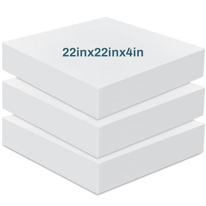 Frienda 3 Pack 4" x 22" x 22" Upholstery High Density Foam Cushion | 2.2 Density 50ild Replacement Square Cut to Size Foam Padding, Seat Couch for Patio Furniture Commercial Dinning Benches - size: 4 x 22 x 22 Inch